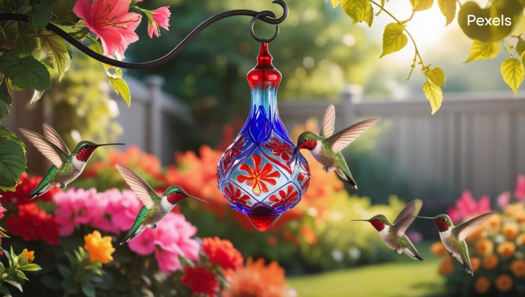 red blown glass hummingbird feeder for outdoors blown glass hummingbird feeder